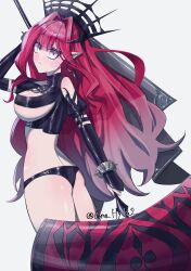 1girl baobhan_sith_(fate) baobhan_sith_(second_ascension)_(fate) blush breasts detached_sleeves fate/grand_order fate_(series) goma_hyoka grey_eyes hammer highres holding holding_hammer large_breasts long_hair looking_at_viewer panties red_hair solo underwear