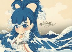 Rule 34 | 1girl, artist name, blue eyes, blue hair, blush, colored tips, fine art parody, holoh3roes, hololive, hololive indonesia, hood, hoodie, jacket, kanagawa okinami ura, kobo kanaeru, liquid hair, long hair, looking at viewer, mount fuji, multicolored hair, nihonga, parody, raincoat, screampuffart, see-through clothes, see-through jacket, smile, solo, split ponytail, tidal wave, two-tone hair, ukiyo-e, virtual youtuber, watermark, waves, white hair, white hoodie