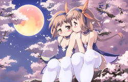 2girls brown_eyes brown_hair chocolat_queen marron_queen moon multiple_girls original siblings sky tagme twins yu_3 yuri