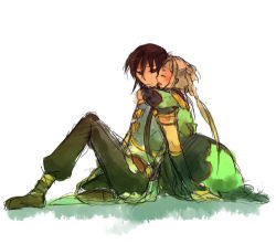 00s albino black_hair blush brown_eyes chinese_clothes code_geass couple happy hug kurohara_yuu li_xingke lowres tianzi white_hair