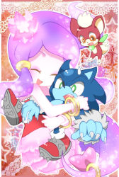 1girl 2boys chibi chip closed_eyes ghost green_eyes long_hair monster_girl multiple_boys purple_hair raa_(sonic) sega sonic_(series) sonic_the_hedgehog sonic_the_werehog sonic_unleashed spikes werehog
