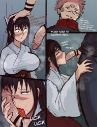 1girl arachnart black_hair fellatio iori_utahime jujutsu_kaisen long_hair oral penis ryoumen_sukuna_(jujutsu_kaisen)