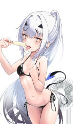 Rule 34 | 1girl, bikini, blush, breasts, fate/grand order, fate (series), forked eyebrows, highres, long hair, looking at viewer, melusine (fate), open mouth, sidelocks, small breasts, solo, swimsuit, tutuuraura88, white hair, yellow eyes