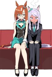 Rule 34 | 2girls, blush, formal clothes, highres, ikuno dictus (umamusume), mejiro mcqueen (umamusume), multiple girls, pants, suit, tagme, to zaemon, umamusume, yuri