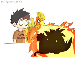 1boy 9koma bird black_hair brown_shirt comic commentary en_(entei) english_commentary english_text gen_2_pokemon ho-oh legendary_pokemon male_focus nintendo original pokemon pokemon_(creature) pokemon_gsc pokemon_gsc_(prototype) rai_(raikou) rainyazurehoodie shirt short_sleeves simple_background spiked_hair sui_(suicune) white_background