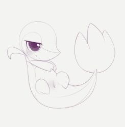 1girl animal_focus animal_sexualization blush cleft_of_venus closed_mouth female_focus full_body gen_5_pokemon grey_background greyscale half-closed_eyes happy kekitopu light_blush lying monochrome nintendo no_humans on_back pokemon pokemon_(creature) pussy seductive_smile sideways_mouth simple_background sketch smile snivy solo split_mouth uncensored