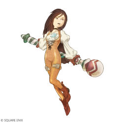 black_hair bodysuit choker final_fantasy final_fantasy_ix garnet_til_alexandros_xvii gem gloves holding holding_staff itahana_toshiyuki jewelry leotard long_hair looking_to_the_side official_art orange_bodysuit orange_gloves red_shoes shoes square_enix square_neckline staff tagme