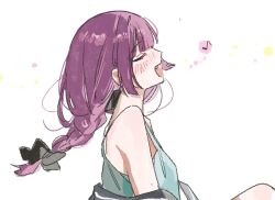 1girl bocchi_the_rock! braid enu_(brandnewday02) fang from_side hiroi_kikuri music purple_hair singing white_background