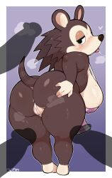 1girl 3boys absurdres animal_crossing animal_ears anus apron ass black_eyes border breasts brown_fur commentary_request curvy freckles furry furry_female gamukami hand_on_own_ass hedgehog_girl hetero highres huge_breasts multiple_boys naked_apron nintendo panties penis penis_shadow plaid_apron plaid_clothes plump pussy sable_able_(animal_crossing) see-through_clothes see-through_panties short_tail shortstack solo_focus surrounded_by_penises tail thick_thighs thighs tongue tongue_out underwear white_border wide_hips