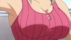 10s 1girl animated animated_gif binbougami_ga! bouncing_breasts breast_hold breast_lift breasts cleavage crossed_arms female_focus grey_hair large_breasts sakura_ichiko solo tank_top