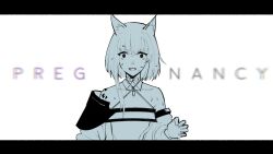 Rule 34 | 1girl, animal ear fluff, animal ears, arknights, bare shoulders, cat ears, cat girl, dress, english text, flood infection form, halterneck, highres, kal&#039;tsit (arknights), letterboxed, looking at viewer, lower teeth only, material growth, monochrome, off-shoulder dress, off shoulder, open mouth, oripathy lesion (arknights), scared, simple background, solo, spot color, sweat, teasmacker, teeth, upper body, white background