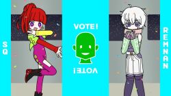 Rule 34 | 1boy, blunt bangs, detached sleeves, earrings, fingerless gloves, ganbin, gloves, gnosia, grey hair, hair between eyes, heart, heart earrings, heart tattoo, high ponytail, hood, jewelry, long hair, long sleeves, looking at viewer, mesmerizer (vocaloid), parody, ponytail, red hair, remnan (gnosia), short hair, smile, solo, sq (gnosia), style parody, tattoo, turtleneck