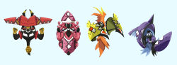 gen_7_pokemon highres horns legendary_pokemon muscular nintendo no_humans pokemon pokemon_(creature) simple_background sogin spiked_hair tapu_bulu tapu_fini tapu_koko tapu_lele