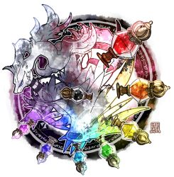 blue_eyes bottle claws closed_mouth colored_sclera commentary dated gen_5_pokemon kanna_(kan419_k) legendary_pokemon long_hair nintendo no_humans perfume_bottle pokemon pokemon_(creature) red_eyes red_sclera reshiram smile solo white_background white_hair wings