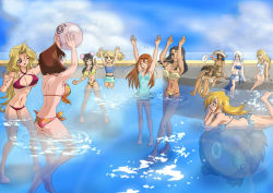 6+girls ass barefoot black_hair blonde_hair blue_eyes breasts brown_eyes brown_hair butt_crack cecelia_pegasus dark-skinned_female dark_magician_girl dark_skin duel_monster feet green_eyes ishizu_ishtar kawai_shizuka kisara_(yu-gi-oh!) kujaku_mai kuriboh mana_(yu-gi-oh!) mazaki_anzu mrs._ishtar multiple_girls orange_hair pool rebecca_hopkins red_eyes soles swimsuit vivian_wong water white_hair yu-gi-oh! yu-gi-oh!_duel_monsters