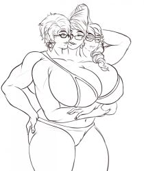 bayonetta bayonetta_(series) bikini breasts conjoined extra_arms glasses highres large_breasts mature_female mole multi_limb multiple_heads swimsuit