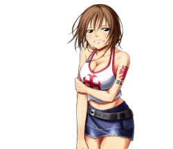 1girl arm_under_breasts breasts brown_eyes cleavage elie jewelry large_breasts light_brown_hair midriff navel necklace official_art rave_(manga) smile tears