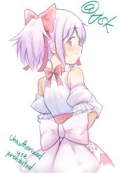 1girl absurdres bow dress_ribbon hair_bow highres juudo_ni_seiheki_kojireta_madoka_suki kaname_madoka looking_at_viewer looking_back mahou_shoujo_madoka_magica pink_eyes pink_hair red_bow sleeveless solo white_background