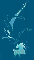 Rule 34 | 1other, amputee, androgynous, aqua eyes, aqua hair, barefoot, blue background, blue theme, broken, broken leg, completely nude, crystal, hashtag-only commentary, highres, houseki no kuni, looking ahead, monochrome, nude, nukumorineko, other focus, phosphophyllite, plantar flexion, profile, severed torso, short hair, solo, sparkle, surprised, upside-down
