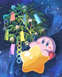 :o bilingual_commentary blue_eyes blush_stickers commentary highres kirby kirby_(series) miclot mixed-language_commentary nintendo no_humans open_mouth sky solo star_(sky) star_(symbol) starry_sky tanabata