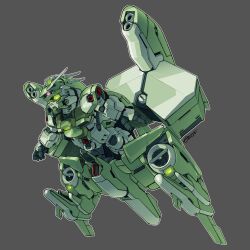 Rule 34 | chibi, commentary, dendrobium schema, english commentary, full body, fusion, green eyes, grey background, gundam, gundam 0083, gundam gp-03 stamen, highres, mecha, mecha focus, mobile armor, mobile suit, neue ziel, no humans, robot, science fiction, sd gundam, signature, solo, toilobo, v-fin