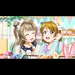 2girls :d ^_^ animal_ear_hairband animal_ears aqua_jacket black_collar blunt_bangs blush bottle bow bow_hairband brown_hair character_doll closed_eyes collar collarbone collared_shirt curtains doll fake_animal_ears fashion garland_(decoration) hair_bow hairband hand_up hands_up heart heart_print holding indoors jacket koizumi_hanayo leaf long_hair long_sleeves looking_at_another looking_to_the_side looking_up love_live! love_live!_school_idol_project minami_kotori multiple_girls nesoberi official_art one_side_up open_mouth orange_hairband pink_hairband pink_nails portrait puchiguru_love_live! purple_eyes purple_shirt rabbit_ear_hairband rabbit_ears shirt shopping short_hair smile sweater teeth upper_teeth_only white_bow white_sweater