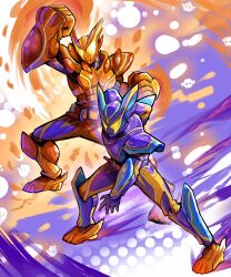 absurdres clenched_hands dual_persona gochizo henshin_belt_gavv highres kamen_rider kamen_rider_gavv kamen_rider_gavv_(series) kamen_rider_gavv_master_mode kamen_rider_gavv_over_mode male_focus polka_dot polka_dot_background power_fist tokusatsu two-tone_background unique_(pixiv12704744) uppercut