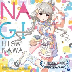 Rule 34 | 1girl, album cover, boots, bow, braid, braided bangs, cat, cover, english text, grey eyes, grey hair, hat, hisakawa nagi, idol clothes, idolmaster, idolmaster cinderella girls, idolmaster cinderella girls starlight stage, japanese text, low twintails, mini hat, official art, one leg raised, rabbit, solo, star (symbol), stuffed animal, stuffed toy, twintails, wrist cuffs