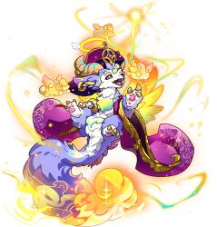 1other angel dragon dragon_village_(series) dragon_village_collection feathered_wings furry game_cg halo hand_on_own_knee hat klid_(dragon_village) klid_(executor)_(dragon_village) nightcap official_art purple_eyes purple_robe robe sheep third-party_source transparent_background winged_halo wings yellow_wings