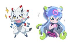 Rule 34 | circle, confeito000 333, digimon, digimon (creature), gammamon, highres, jellyfish girl, jellymon, monster girl, scarf, smile, sparkle, tail, teeth, tentacle hair, tentacles