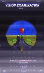 Rule 34 | 1boy, absurdres, aircraft, arms behind back, atmospheric perspective, black coat, black hair, blurry, chinese text, coat, distortion, english text, faceless, gradient background, grass, haze, highres, hot air balloon, lantercat, male focus, omniscient reader&#039;s viewpoint, road, solo, standing, striped background, vision test, yoo joonghyuk