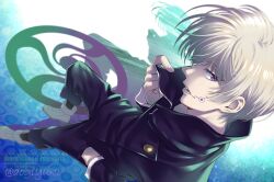 Rule 34 | 1boy, ankle boots, aogiyuki, black socks, blurry, blurry background, boots, commentary request, facial mark, floating hair, from above, hand in pocket, highres, inumaki toge, jujutsu kaisen, jujutsu tech uniform, looking at viewer, looking to the side, male focus, open mouth, profile, purple eyes, shirt, short hair, socks, solo, white boots, white hair