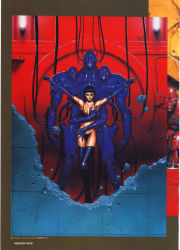 Rule 34 | 1girl, absurdres, android, artbook, bra, bubblegum crash!, bubblegum crisis, cable, cyberpunk, elbow gloves, extra arms, gloves, grabbing another&#039;s breast, groping, highres, hug, hug from behind, lingerie, mecha, multiple heads, panties, robot, science fiction, thighhighs, tony takezaki, underwear