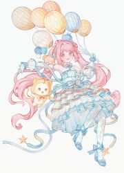 1girl ahoge animal ankle_bow ankle_ribbon argyle_bow back_ribbon balloon bare_shoulders blue_bow blue_dress blue_hairband blue_hat blue_ribbon blue_shorts blue_wrist_cuffs blush bow bowtie brown_eyes cat chinese_commentary choker cloak clothed_animal collarbone colored_eyelashes commentary_request commission dance_till_dawn_(infinity_nikki) detached_sleeves dress earclip floating floating_hair frilled_dress frills full_body gloves hairband happy hat hat_bow high_heels highres holding holding_balloon hood hood_up hooded_cloak infinity_nikki long_hair long_sleeves looking_at_another looking_at_viewer mauve_evening_breeze medium_dress mini_hat mini_top_hat momo_(nikki) neck_ribbon nikki_(series) official_alternate_color open_mouth outstretched_arm pantyhose pink_eyes pink_hair polka_dot_choker pumps red_bow red_bowtie ribbon sample_watermark shorts simple_background single_stripe smile solo star_(symbol) strapless strapless_dress striped_bow striped_ribbon stuffed_animal stuffed_toy tachi-e teddy_bear top_hat traditional_bowtie twintails two-tone_bow two-tone_wrist_cuffs vertical-striped_sleeves very_long_hair waist_bow watermark watermark_grid white_background white_cat white_gloves white_pantyhose white_sleeves white_wrist_cuffs wrist_cuffs yellow_bow yellow_choker yellow_cloak