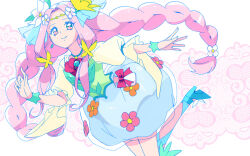 1girl braid bubble_skirt buntatta butterfly_hair_ornament cure_felice flower flower_in_eye hair_flower hair_ornament long_hair looking_at_viewer mahou_girls_precure! pink_hair precure puffy_short_sleeves puffy_sleeves short_sleeves skirt smile symbol_in_eye twin_braids wrist_cuffs