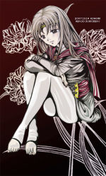 1girl asagiri_(castle_in_the_air) brown_eyes brown_hair cape crossed_arms female_focus gensou_suikoden gensou_suikoden_i crossed_legs long_hair lowres odessa_silverberg pantyhose sitting solo tiara toeless_legwear