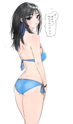 1girl bikini black_hair blue_bikini blue_eyes blue_hair bracelet breasts goshiki_suzu highres jewelry kusakabe_nagisa_(goshiki_suzu) long_hair original side-tie_bikini_bottom speech_bubble swimsuit white_background
