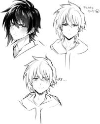 1boy commentary_request earrings echigoya_takeru greyscale hair_between_eyes hood hoodie jewelry looking_at_viewer male_focus monochrome multiple_views profile sebastian_(stardew_valley) stardew_valley stud_earrings upper_body white_background