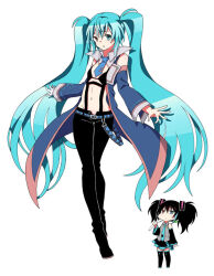 2girls asaiasa0 blue_eyes groin hatsune_miku multiple_girls navel pants skirt tagme yokune_ruko