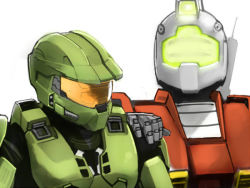 Rule 34 | armor, crossover, gm (mobile suit), gundam, halo (game), hand on another&#039;s shoulder, master chief, mecha, mobile suit gundam, power armor, robot, tonbi