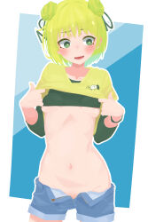 1girl breasts character_request copyright_request groin hara_id_21 navel open_fly tagme unbuttoned underboob