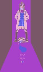 1girl ace_attorney bag black_socks bow bowtie ema_skye glasses glasses_on_head lab_coat memeko_book red_bow red_bowtie socks solo