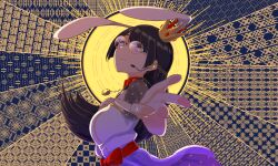 Rule 34 | 1girl, abstract, absurdres, animal ears, aqua eyes, black hair, bow, crescent, crescent necklace, crown, fake animal ears, full moon, hairband, headless, highres, huge moon, jewelry, light blush, long hair, looking at viewer, microphone, mini crown, moon, moonlight, necklace, night, nijisanji, outstretched arm, outstretched hand, rabbit ears, red bow, round eyewear, see-through clothes, see-through sleeves, sky, solo, star (sky), starry sky, tsukino mito, tsukino mito (bunny idol), tsuukon (tukonn), upper body, virtual youtuber, waist ribbon