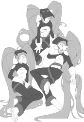 1girl boots entrapta gloves highres leotard leotard_under_clothes long_hair open_mouth pants prehensile_hair she-ra_and_the_princesses_of_power simon_7617118 smile twintails very_long_hair welding_mask