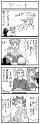 1girl 3boys 4koma arceus ash_ketchum child cleavage_cutout clothing_cutout comic creatures_(company) crossdressing damos_(pokemon) dawn_(pokemon) game_freak gen_4_pokemon greyscale hat heart heart_cutout legendary_pokemon long_image marcus_(pokemon) monochrome multiple_boys mythical_pokemon nintendo parody pokemoa pokemon pokemon_(anime) pokemon_(creature) pokemon_dppt_(anime) pokemon:_arceus_and_the_jewel_of_life sheena_(pokemon) shiina_(pokemon) tall_image translated