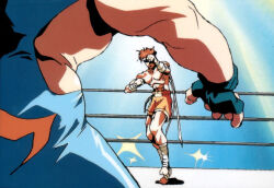 1990s_(style) 2boys big_bear fatal_fury fatal_fury_2 fighting jewelry joe_higashi martial_arts muai_thai multiple_boys oobari_masami retro_artstyle ring size_difference the_king_of_fighters wrestler wrestling