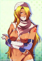 1girl blonde_hair breasts dark_skin lady_fantasma long_hair navel nintendo red_eyes sheik the_legend_of_zelda