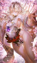 1girl bottomless breasts cuso4_suiwabutu horns original sideboob single_horn skull solo