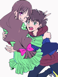 Rule 34 | amanokawa hiro, brown hair, couple, digimon, digimon ghost game, green eyes, long hair, pink eyes, short, short hair, tsukiyono ruli