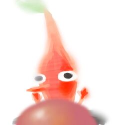 absurdres arms_up black_eyes colored_skin commentary_request creature creature_focus highres iat-418 leaf looking_at_viewer nintendo no_humans no_lineart no_mouth pikmin_(creature) pikmin_(series) pointy_nose red_pikmin red_skin simple_background solo upper_body white_background